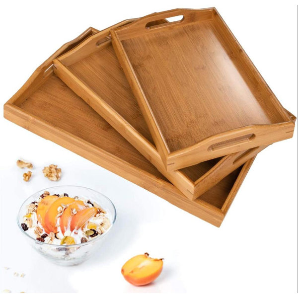 Red Barrel Studio® Large Wooden Serving Trays Handles Nesting Breakfast